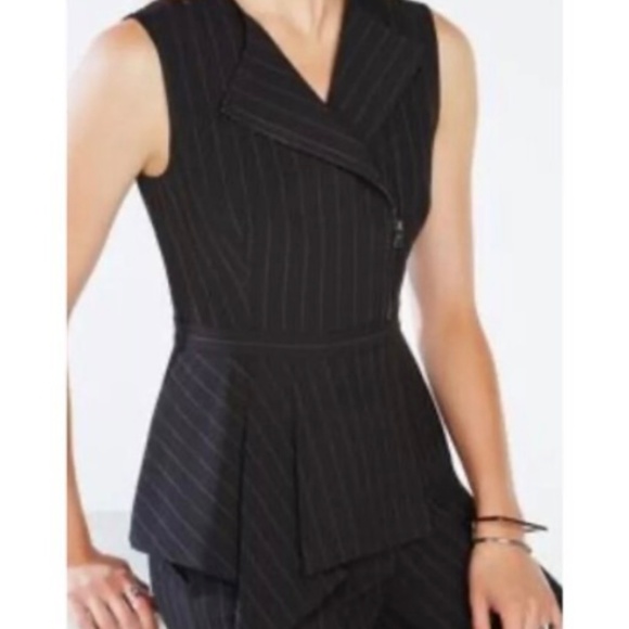 NWT BCBGMaxAzria Black Pinstripe Sleeveless Peplum Carlynn Top XS Bloomingdale’s - Picture 14 of 14